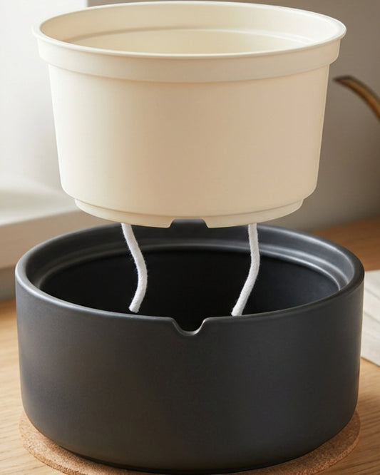 Stilld Ceramic Reservoir Planter 20 cm with Inner Pot and 2 Wicks Charcoal - Lifestyle view