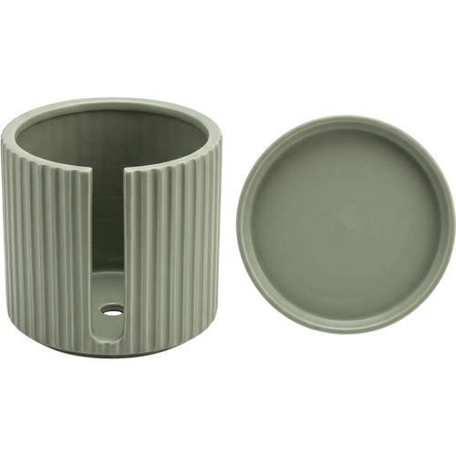 Stilld Fluted Ceramic Planter with Saucer 18 cm Sage - Product view