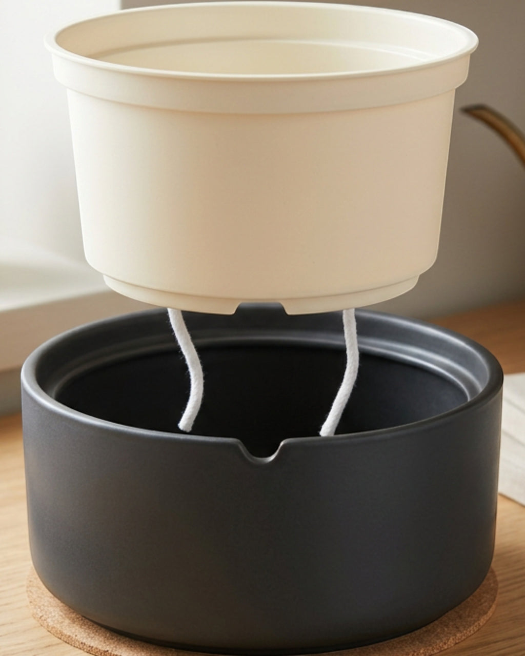 Stilld Ceramic Reservoir Planter 20 cm with Inner Pot and 2 Wicks Charcoal - Lifestyle view