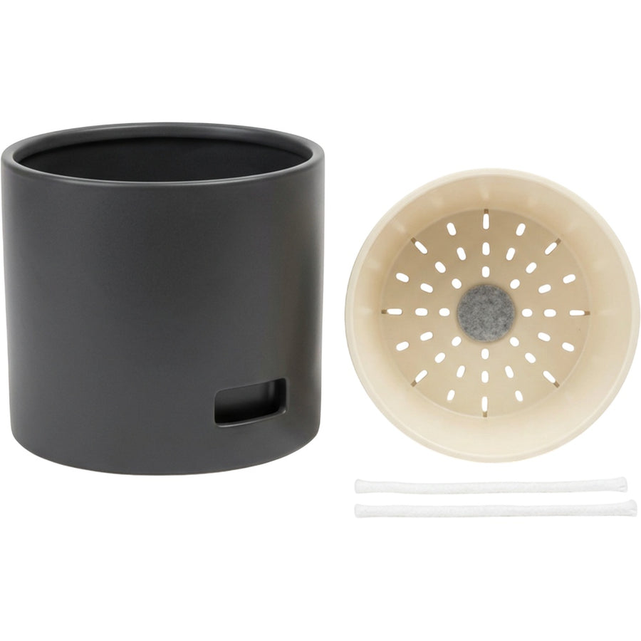 Stilld Ceramic Reservoir Planter 20 cm with Inner Pot and 2 Wicks Charcoal